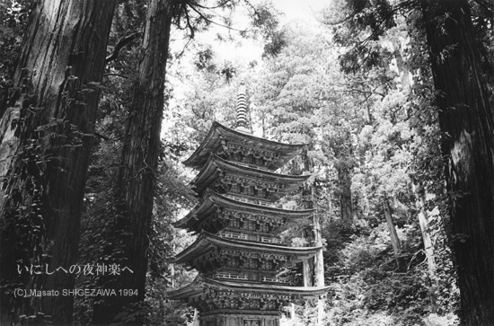 奥羽みちのくの修験の総本山、数千年の歴史を踏む森深き出羽三山の雄、羽黒山。参道を覆う杉の巨木の荘厳な森の中にリンと天を突いて建つ蒼古の五重塔。室町時代建立 奥山の おどろが下も踏み分けて 道ある世ぞと人に知らせむ 後鳥羽上皇